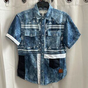 ALlston Outfitter Mens Shirt Medium Denim Pearl Snap Western Cowboy Plane 17309